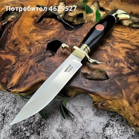 Руски нож ФИНКА, стомана 440C, кожена кания за колан, Черен/Бял, снимка 2 - Други - 53042875