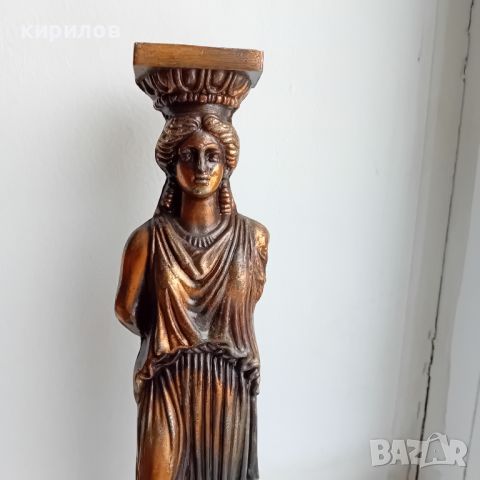 Стара медна статуетка на Кариатида, снимка 5 - Антикварни и старинни предмети - 45399190