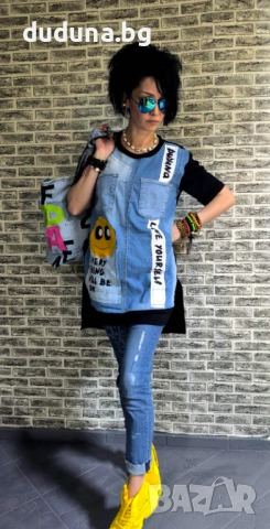 Нова страхотна туника дънкова с Черно и Бяло! Дива чанта 43 евро.