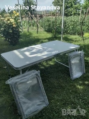 Комплект сгъваема алуминиева маса с 4 стола – идеален за къмпинг, двор и почивка, снимка 3 - Градински мебели, декорация  - 53149154
