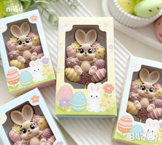 Заек зайче върху яйца Великденски близалки силиконов молд форма фондан шоколад смола cake pops кейк, снимка 6 - Форми - 54060181