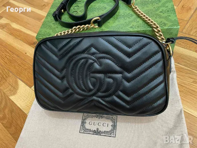 Дамска Чанта Гучи Marmont черна Кожа Автентична Злато Лого ГГ Gucci GG, снимка 4 - Чанти - 46929766