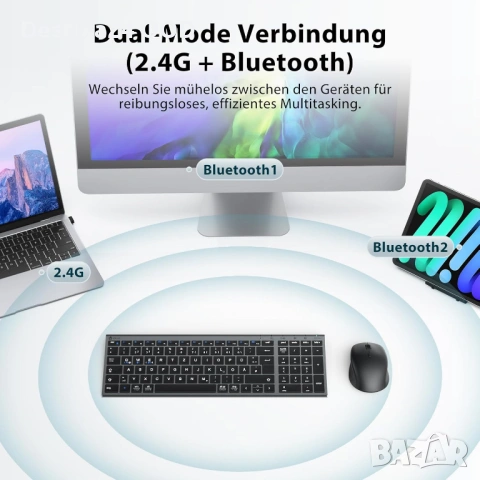 Безжична клавиатура и мишка за компютър, лаптоп и телефон, снимка 2 - Клавиатури и мишки - 53706061