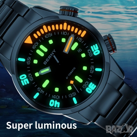 BERNY Автоматичен часовник за гмуркане 20ATM Супер светещ