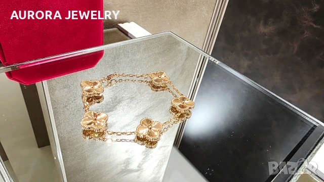 Van Cleef & Arpels VCA Rose Gold Clear 5 Motifs Vintage Alhambra Дамска Гривна, снимка 5 - Гривни - 53399214