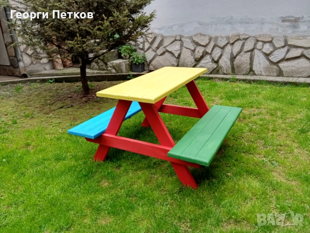 Градинска детска масичка с пейки, цветна., снимка 3 - Други - 53437629