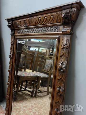 Антично дъбово огледало с прекрасна дърворезба и орнаментика, снимка 3 - Огледала - 45943632