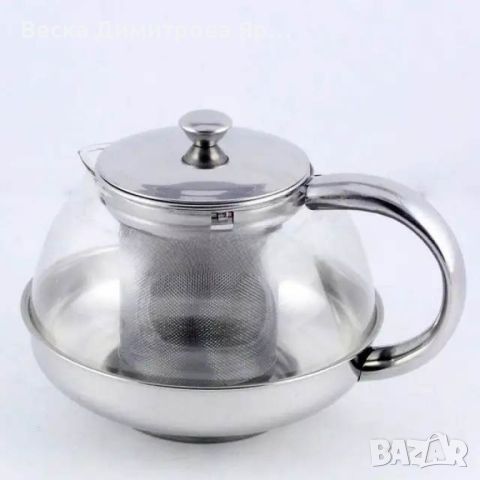 Стъклена кана за чай от неръждаема стомана с цедка за листа, снимка 5 - Сервизи - 45092049