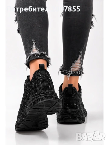Дамски черни маратонки с кристали , снимка 5 - Маратонки - 54250088