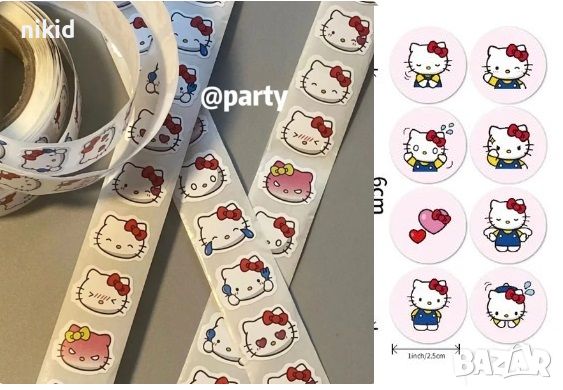 2 вида 100 бр Hello Kitty Коте Кити малки самозалепващи лепенки стикери за ръчна изработка подарък, снимка 1 - Други - 42346344
