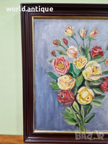 Чудесна антикварна майсторска авторска картина масло върху платно , снимка 7 - Антикварни и старинни предмети - 53285170