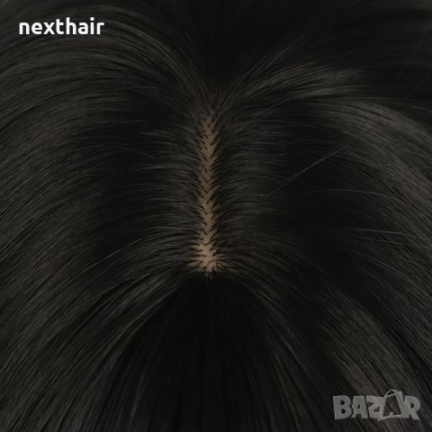 Черна вълнообразна перука средна дължина с бретон, снимка 6 - Аксесоари за коса - 46305477