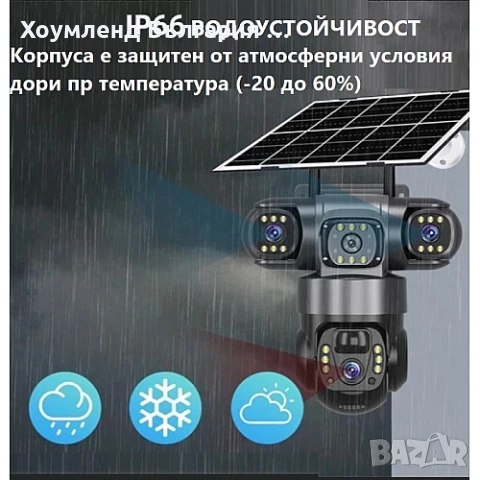 Автономна 4G 4К соларна камера с SIm карта и 4 обектива 12MP (4×3MP), снимка 5 - IP камери - 54303493
