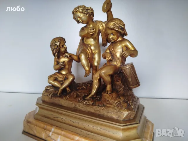 БРОНЗОВА СКУЛПТУРА 19-ВЕК Франция ДЕЦА МУЗИКАНТИ ВЪВ ПОЗЛАТА , снимка 12 - Антикварни и старинни предмети - 49271493