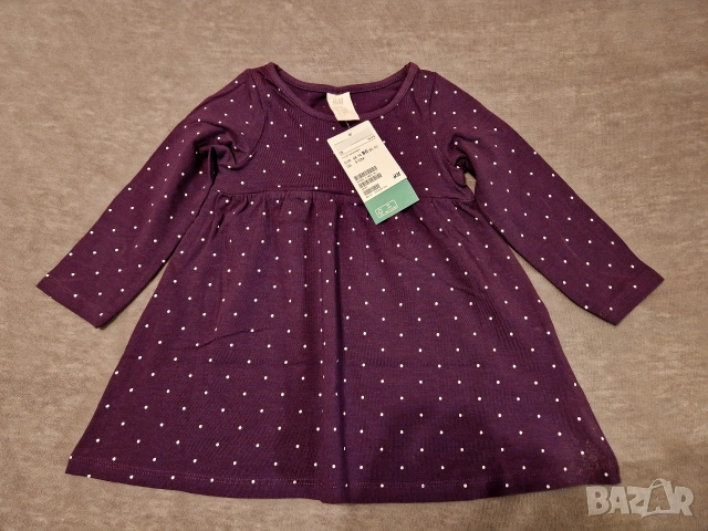 9-12м 80см Рокля, памук, вишнева, на точки, нова, с етикет 