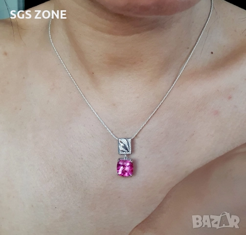 СРЕБЪРЕН ВИСУЛКА С НАТУРАЛЕН РОЗОВ ТОПАЗ ОТ ТАЙЛАНД