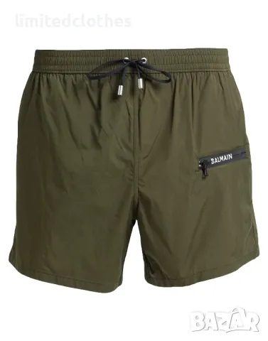 BALMAIN Army Green Zip Logo Boxer Мъжки Бански / Плажни Шорти size L, снимка 3 - Бански - 46880137