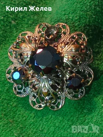 ШАРМАНТНА ФЛОРАЛНА СТАРИННА ПОСРЕБРЕНА МЕДНА АЖУРНА СКЪПОЦЕННА БРОШКА с ФАСЕТИРАН МАРКАЗИТ 48845, снимка 14 - Антикварни и старинни предмети - 48734046