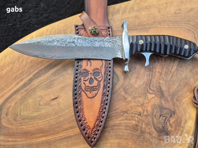 Масивен ловен нож BOWIE DAMASKUS с кания от телешки бланк,LN428, снимка 5 - Ножове - 52008269