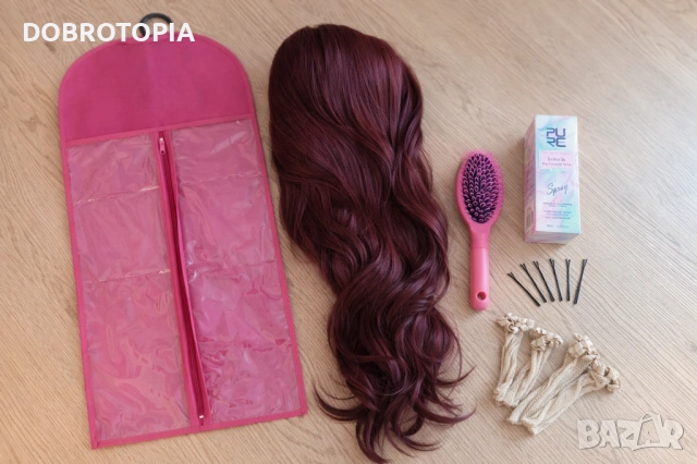 Дълга дамска перука в магнетичен червен цвят, снимка 3 - Аксесоари за коса - 53038052