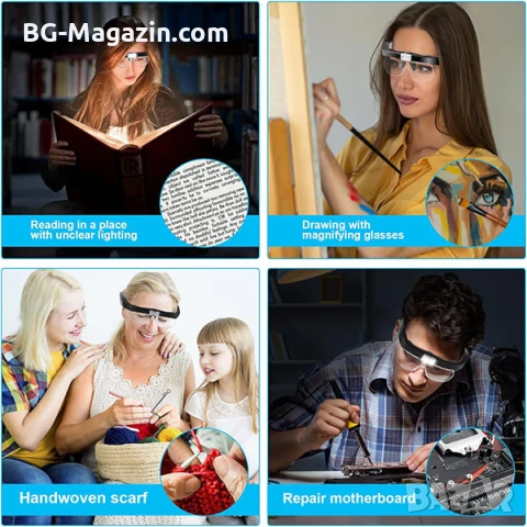 Акумулаторна увеличителна лупа за глава LED осветление очила за четене гоблени бродерия шиене мощна, снимка 7 - Други инструменти - 50919331