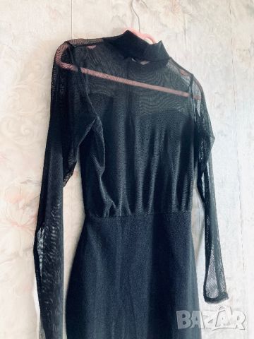 Елеганта черна рокля по тялото еластична с тюлен гръб и ръкави секси за повод 38 S/M- M, снимка 11 - Рокли - 45714037