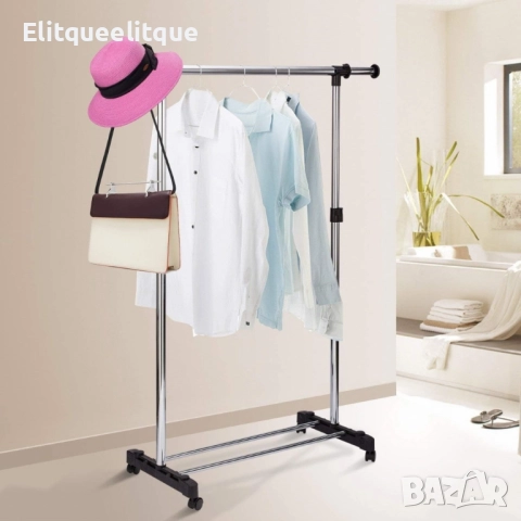 Сгъваема стойка за дрехи от неръждаема стомана, еднополюсна с колелца за дома, снимка 3 - Други стоки за дома - 52375682