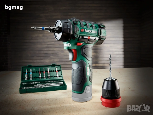 PARKSIDE акумулаторен винтоверт PBSA 12 D4,сменяем патронник,комплект със свредла и битове, снимка 12 - Винтоверти - 53126753