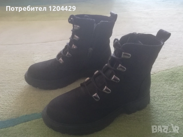 Боти тип кубинки, естествен набук, черни, 37 номер