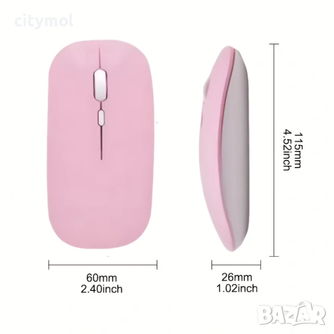Bluetooth розова мишка, aкумулаторна безжична мишка, 1600 dPi, компактен дизайн, снимка 8 - Клавиатури и мишки - 53965631
