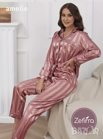 Дамски сатенени пижами в различни разцветки Amelie Zefirra, с дълъг ръкав. , снимка 13 - Пижами - 52681414