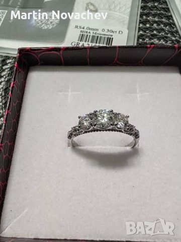 Сребърен пръстен 1.1 карата с мойсанит диамант (сертификати) , снимка 5 - Пръстени - 45293646