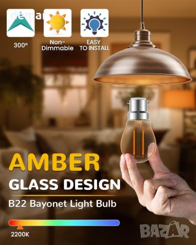 TobeBright 2.5W B22 LED оранжева декоративна крушка с нажежаема жичка, кехлибарено топло бяло, 3 бр., снимка 5 - Крушки - 45656850