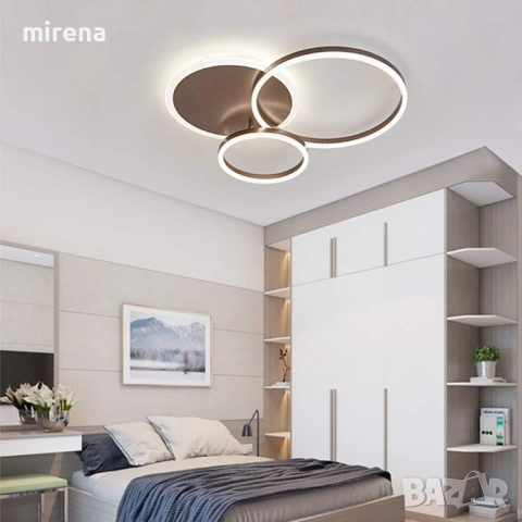 Mодерен димируем ЛЕД LED полилей с дистанционно кафяв, 3-пръстена, снимка 2 - Лампи за таван - 53527802