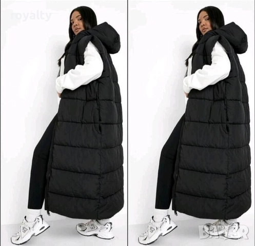 Дълъг черен дамски ватиран елек