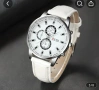 Мъжки Луксозен Моден Кръгъл Kварцов Часовник с бяла каишка , снимка 1