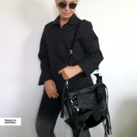Черна дамска чанта от естествена,италианска кожа,кожена чанта-уникат,луксозна чанта, снимка 2 - Чанти - 45036218