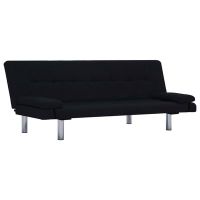 vidaXL Разтегателен диван с две възглавници, черен, полиестер(SKU:282189, снимка 1 - Дивани и мека мебел - 45697753