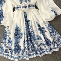 Дамска къса пролетно/лятна рокля в синьо и бяло , снимка 3 - Рокли - 45438969