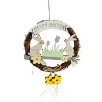 4747 Великденски венец с надпис Happy Easter и Зайчета, снимка 1 - Декорация за дома - 45419486