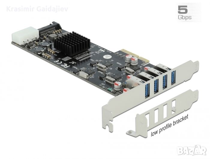 DELOCK PCI EXPRESS X4 КАРТА КЪМ 4 X ВЪНШНИ SUPERSPEED ​​USB (USB 3.2 GEN 1), снимка 1