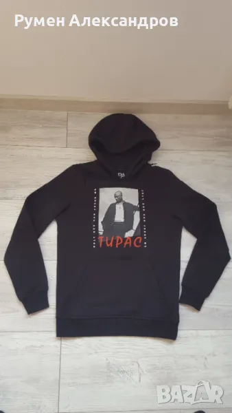 Мъжки черен ватиран суитшърт с качулка  TUPAC размер S, снимка 1
