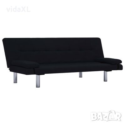 vidaXL Разтегателен диван с две възглавници, черен, полиестер(SKU:282189, снимка 1