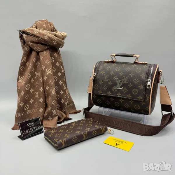 дамски комплект чанта, портфейл и шал louis vuitton , снимка 1