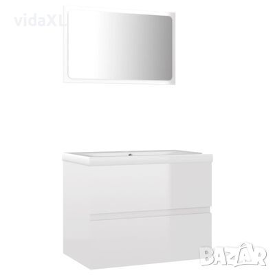 vidaXL Комплект мебели за баня, бял гланц, ПДЧ（SKU:802657, снимка 1