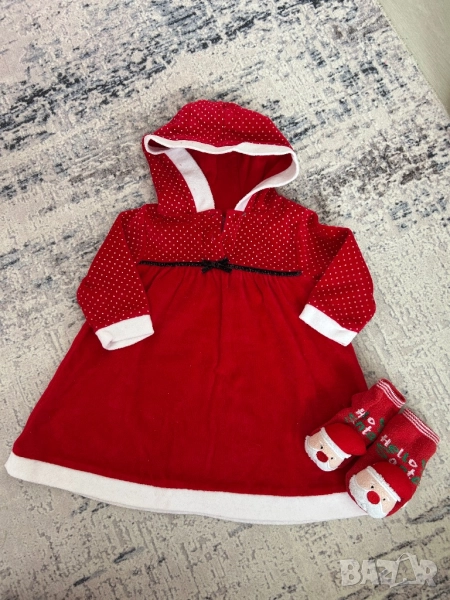 Коледна рокличка и чорапки за бебе 9/12м, снимка 1