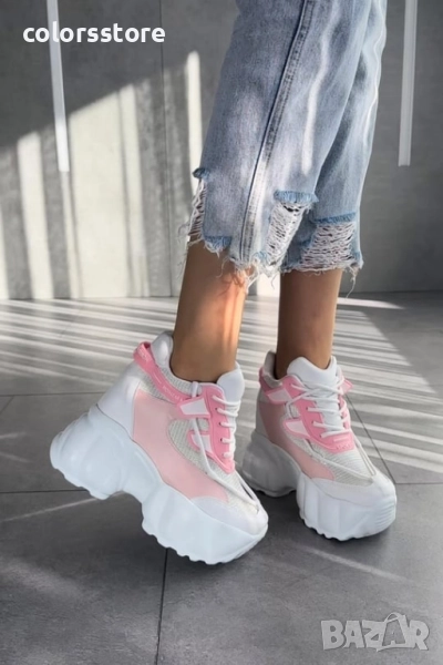 Кецове на платформа - бяло с розово - PA300 , снимка 1