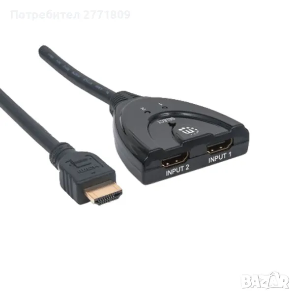Сплитер Manhattan, от HDMI(м) към 2x HDMI(ж), 0.5m, черен, снимка 1