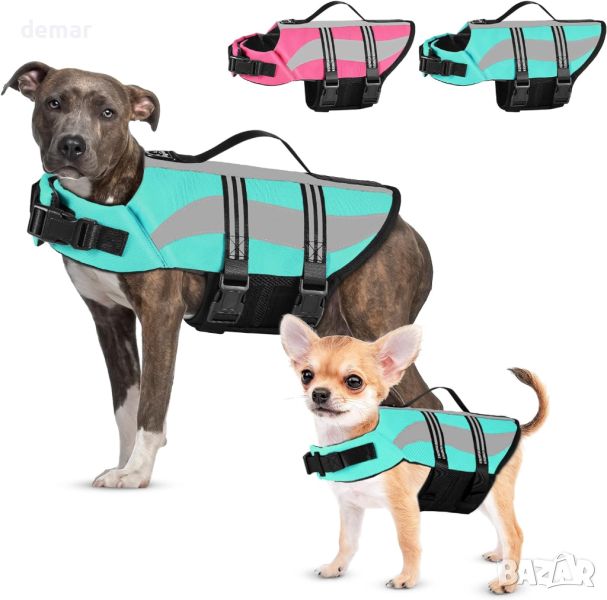 Petbank Спасителна жилетка за кучета със светлоотразителни ивици, регулируема, синьо, L, снимка 1