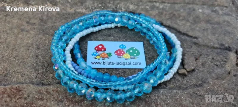 Сетове от по 5 гривни от стъкло и чешки мънсита. Бижута Луди гъби. Ръчна изработка., снимка 1